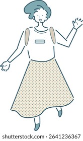 Vector illustration of a simple line drawing of a woman waving her hand