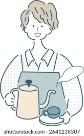 Vector illustration of a simple line drawing of a person making coffee