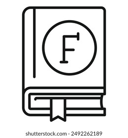 Vector illustration of a simple line icon featuring a book with the letter f on the cover