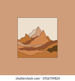 Vector illustration in simple line style - boho abstract print - simple natural landscape with mountains and hills