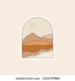 Vector illustration in simple line style - boho abstract print - simple natural landscape with mountains and hills