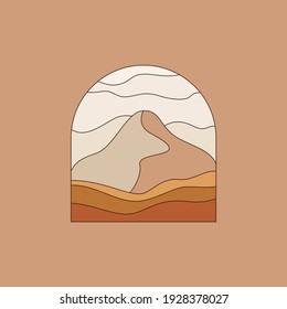 Vector illustration in simple line style - boho abstract print - simple natural landscape with mountains and hills