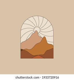 Vector illustration in simple line style - boho abstract print - simple natural landscape with mountains and hills