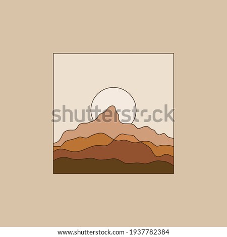 Vector illustration in simple line style - boho abstract print - simple natural landscape with mountains and hills