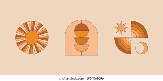 Vector illustration in simple linear style - design templates - hippie style prints and modern wall art