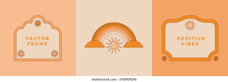 Vector illustration in simple linear style - design templates - hippie style - frames and prints with copy space for text