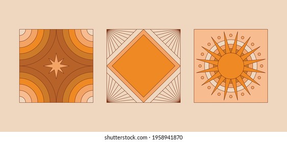 Vector illustration in simple linear style - design templates - hippie style - frames and prints with copy space for text