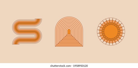 Vector illustration in simple linear style - design templates - hippie style prints and modern wall art