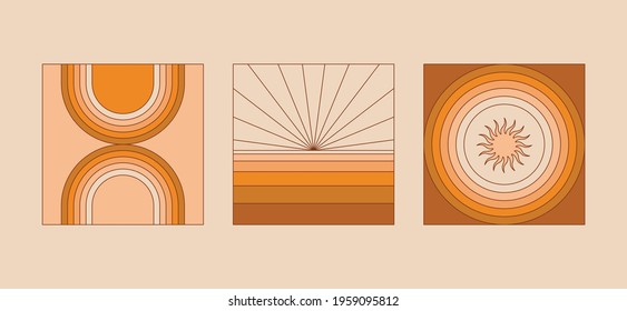 Vector illustration in simple linear style - design templates - hippie style - frames and prints with copy space for text