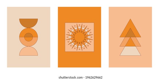 Vector illustration in simple linear style - design templates - hippie style - frames and prints with copy space for text