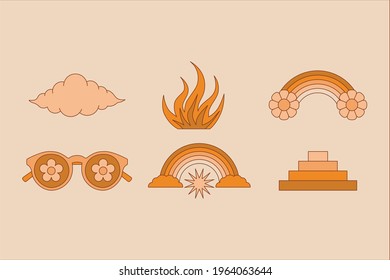 Vector illustration in simple linear style - design templates - hippie style and flower power - flowers, plants and objects