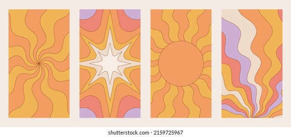 Vector illustration in simple linear style - design templates - hippie style - frames and prints with copy space for text, vertical abstract backgrounds for social media stories