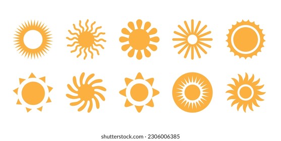 Vector illustration in simple linear style and icons - design templates, hot sun and summer logos