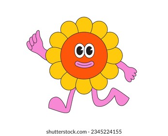 Vector illustration in simple linear style - design templates and stickers - hippie, happy and groovy smiley characters