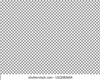 Vector illustration of simple lines of diagonal monochrome cells, squares, grid pattern. Black and white texture for the background. Isolated object.