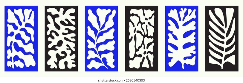 Vector illustration in simple linocut or cut our hand draw naive wavy groovy style, flowers and plants, floral botanic design templates, modern art prints, posters and placards

