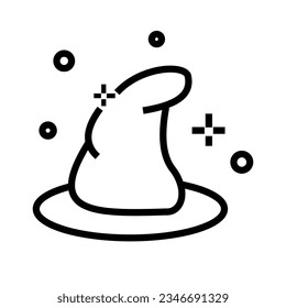 vector illustration of simple magic hat or witch hat icon. line drawing style. black and white color.