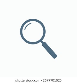 Ilustração vetorial de um simples ícone de lupa, simbolizando pesquisa, descoberta, pesquisa, análise e foco em detalhes.