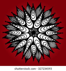 Vector illustration, simple mandala flower, white petals, card concept.