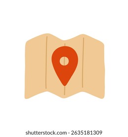 Ilustração vetorial de um mapa simples com um ícone de pino de localização. Perfeito para viagens, navegação, aplicativos GPS e conceitos de destino. Design minimalista, popular para projetos modernos.