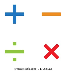 Vector illustration simple math symbols, signs set, collection in bright color isolated on white background.