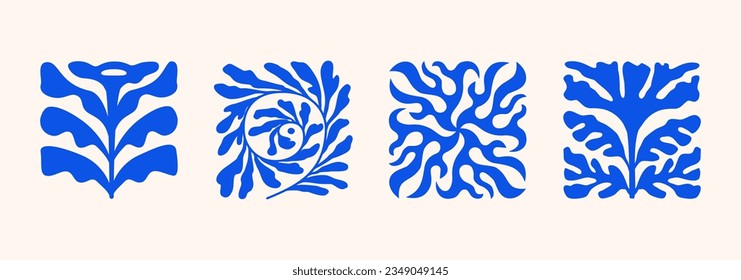 Ilustración vectorial en un sencillo estilo Matisse naive e hippie groovic, flores y plantas, plantillas de diseño con dibujos a mano florales botánicos, marcos e impresiones de arte moderno, carteles y pancartas