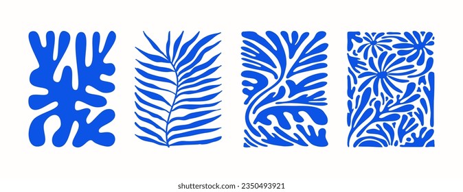 Vector illustration in simple Matisse naive and hippie groovy style, flowers and plants, floral botanic hand drawn design templates, frames and modern art prints, posters and placards