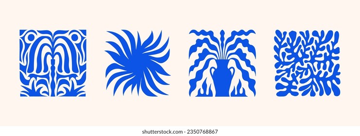 Ilustración vectorial en un sencillo estilo Matisse naive e hippie groovic, flores y plantas, plantillas de diseño con dibujos a mano florales botánicos, marcos e impresiones de arte moderno, carteles y pancartas