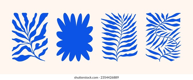 Vector illustration in simple Matisse naive and hippie groovy style, flowers and plants, floral botanic hand drawn design templates, frames and modern art prints, posters and placards
