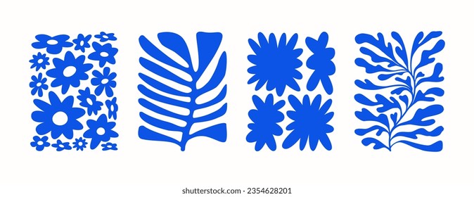 Ilustración vectorial en un sencillo estilo Matisse naive e hippie groovic, flores y plantas, plantillas de diseño con dibujos a mano florales botánicos, marcos e impresiones de arte moderno, carteles y pancartas