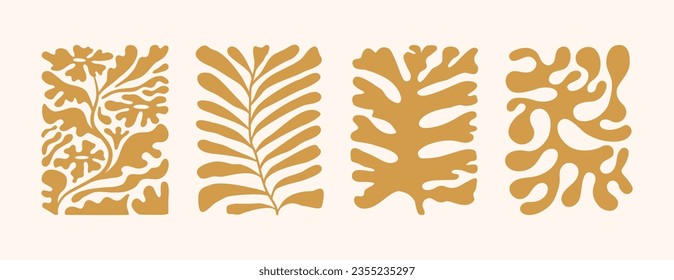 Ilustración vectorial en un sencillo estilo Matisse naive e hippie groovic, flores y plantas, plantillas de diseño con dibujos a mano florales botánicos, marcos e impresiones de arte moderno, carteles y pancartas