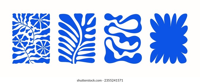 Ilustración vectorial en un sencillo estilo Matisse naive e hippie groovic, flores y plantas, plantillas de diseño con dibujos a mano florales botánicos, marcos e impresiones de arte moderno, carteles y pancartas
