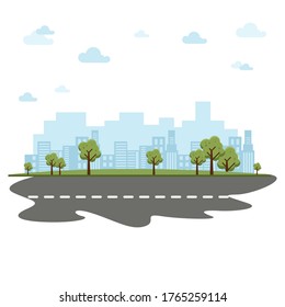 Vector illustration in simple minimal  flat style - city landscape with buildings, hills and trees - abstract horizontal banner and background with copy space for text - header images for web