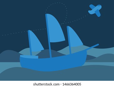 Vector illustration in simple minimal geometric flat style - Travel, trip to other countries, abstract horizontal banner and background with copy space for text - header images for web