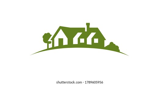 Vector illustration simple minimal green home and trees