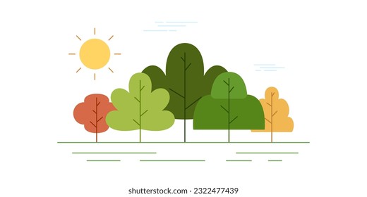 Vector illustration in simple minimal nature landscape, flat style abstract horizontal banner and background with copy space for text - header images for web