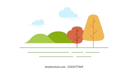 Vector illustration in simple minimal nature landscape, flat style abstract horizontal banner and background with copy space for text - header images for web