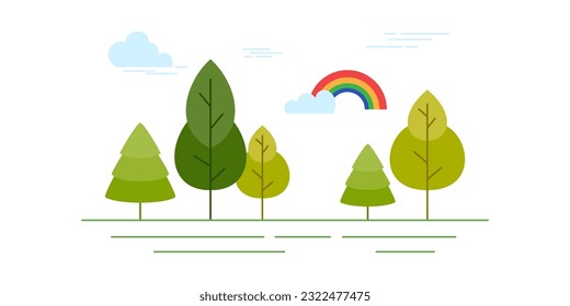 Vector illustration in simple minimal nature landscape, flat style abstract horizontal banner and background with copy space for text - header images for web