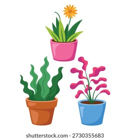 Vector illustration simple minimalist potted houseplant set isolated on white background showing modern clean botanical decor indoor greenery and plant themed artwork