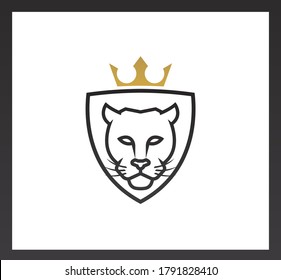 vector illustration of simple minimalist tiger / panther / lion /cat with golden crown like king logo emblem template. good for any industry