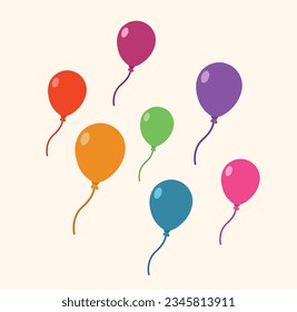 vector illustration of a simple minimalistic group of birthday balloons flying in analogous chromatic colors emoji style