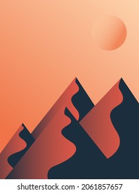 Vector illustration of simple modern flat landscape design with desert hills with shadows in the evening