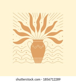 Vector illustration in simple modern style - square art graphic print - decorative vase with leaves