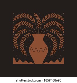 Vector illustration in simple modern style - square art graphic print - decorative vase with leaves