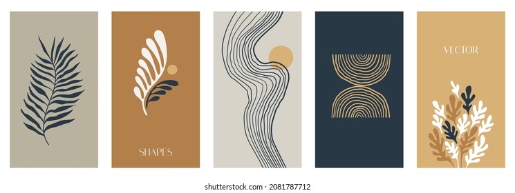 Vector illustration in simple modern style - vertical abstract backgrounds and graphic prints - decorative frames with copy space for text for social media stories in boho minimal style