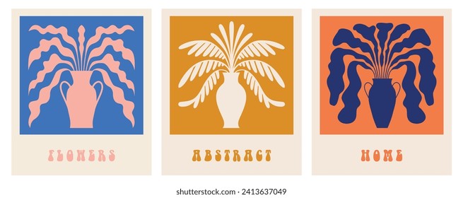 Vector illustration in simple modern style - square art graphic print - decorative vase with leaves

