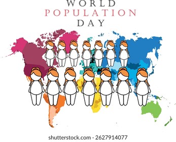 Ilustração vetorial, Design do Dia Mundial da População Simples e Moderno com imagem de desenho 2D
