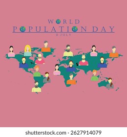Ilustração vetorial, Design do Dia Mundial da População Simples e Moderno com imagem de desenho 2D
