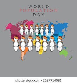 Ilustração vetorial, Design do Dia Mundial da População Simples e Moderno com imagem de desenho 2D
