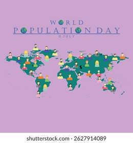 Ilustração vetorial, Design do Dia Mundial da População Simples e Moderno com imagem de desenho 2D
